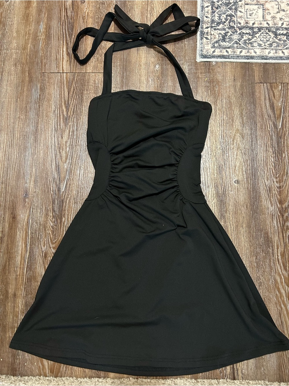 Super Cute Flattering Simple Black Halter Top Mini Dress size XS